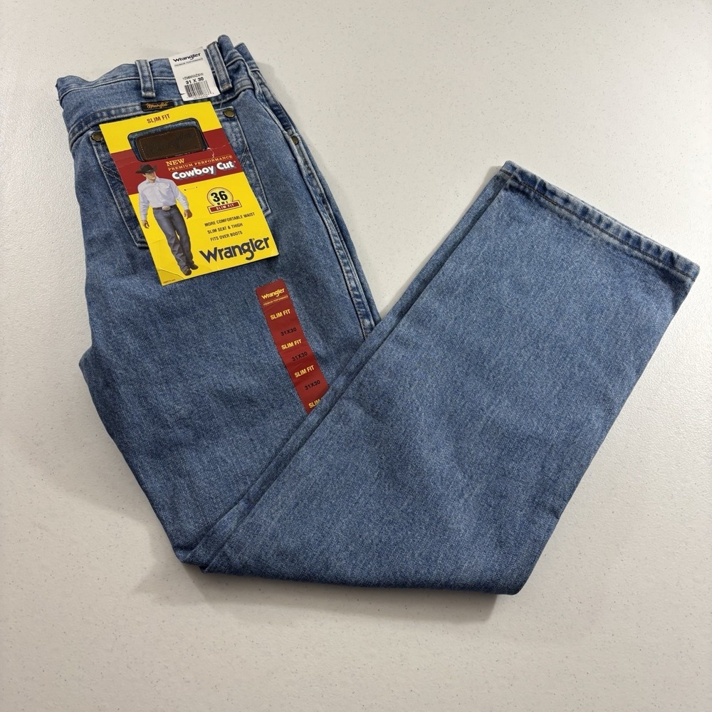 Wrangler 36MWZ Jeans Men 31x30 Blue Cowboy Cut Slim Stone Wash Performance Rodeo
